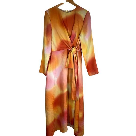 C/MEO Collective Blindfold Dress Flame Yellow Tie Front Long Sleeve US 10 - Picture 4 of 16